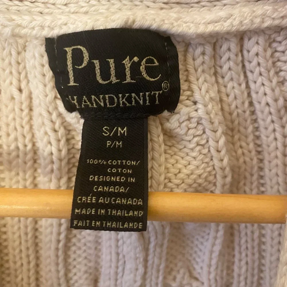 Pure handknit short sleeve beige cardigan shrug cableknit sweater women S/M‎